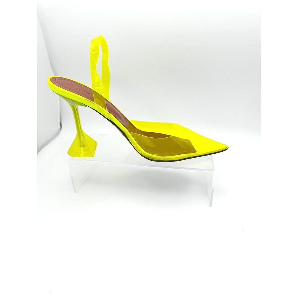 AMINA MUADDI NEON YELLOW PVC HOLLI SLING PARTY HEELS size 37